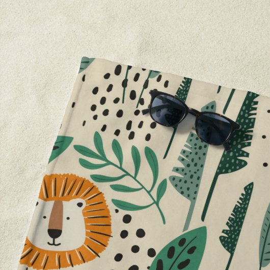 Serviette De Plage Joli Doodle Lion Jungle Rainforest Motif (En situation)