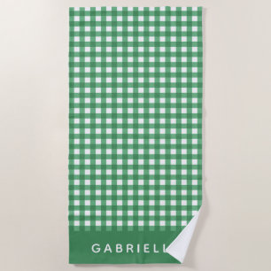 Serviette De Plage Joli gingham vert vintage personnalisé