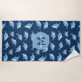 Serviette De Plage Joli grand requin blanc Motif Océan Monogramme (Devant)