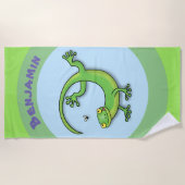 Serviette De Plage Joli lézard vert gecko avec dessin animé (Devant)