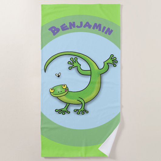 Serviette De Plage Joli lézard vert gecko avec dessin animé (Devant)