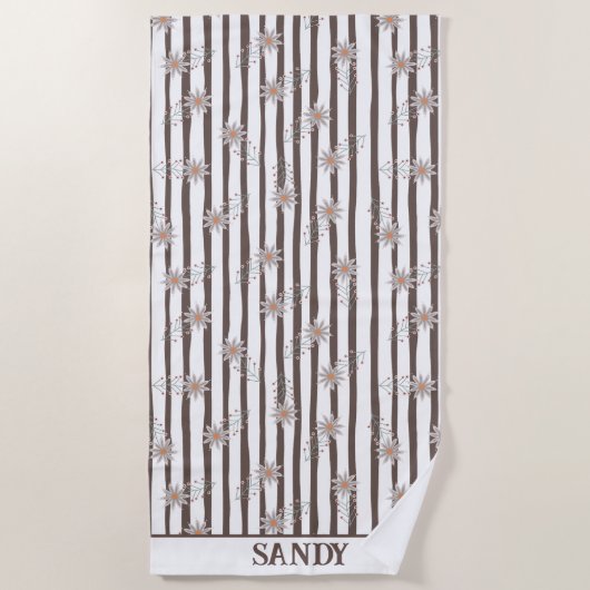 Serviette De Plage joli monogramme floral nom (Devant)