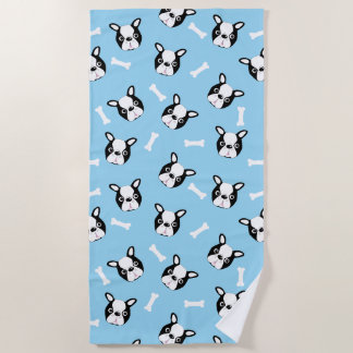 Serviette De Plage Joli motif de Bulldog français et d'os