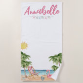 Serviette De Plage Joli nom d'été Aquarelle Palmier Tropical (Devant)