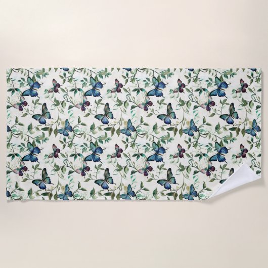 Serviette De Plage Joli Papillons Bleus (Devant)
