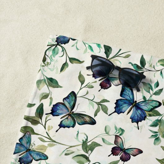 Serviette De Plage Joli Papillons Bleus (En situation)