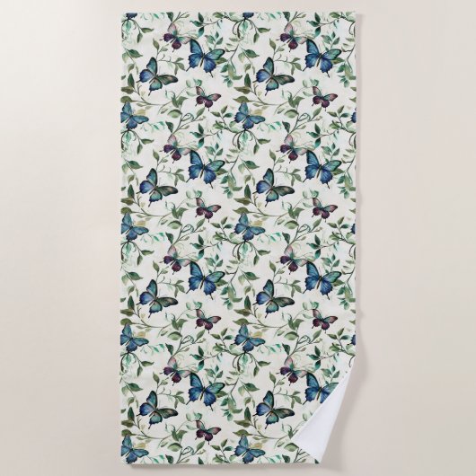 Serviette De Plage Joli Papillons Bleus (Devant)