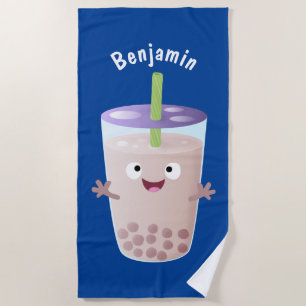 Serviette De Plage Joli personnage de dessin animé boba thé bulle