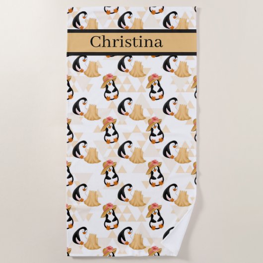 Serviette De Plage Joli pingouins de plage carrelé ajouter le nom Bea (Devant)