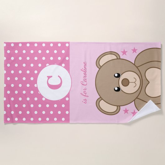 Serviette De Plage Joli pois en peluche étoiles rose et blanc (Devant)