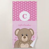 Serviette De Plage Joli pois en peluche étoiles rose et blanc (Devant)