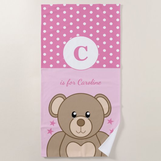 Serviette De Plage Joli pois en peluche étoiles rose et blanc (Devant)