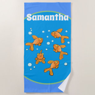 Serviette De Plage Joli poisson rouge joyeux avec bulles dessin animé