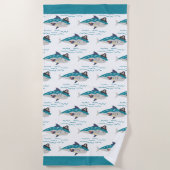 Serviette De Plage Joli requin Turquoise Pirate Waves Seamless Motif (Devant)