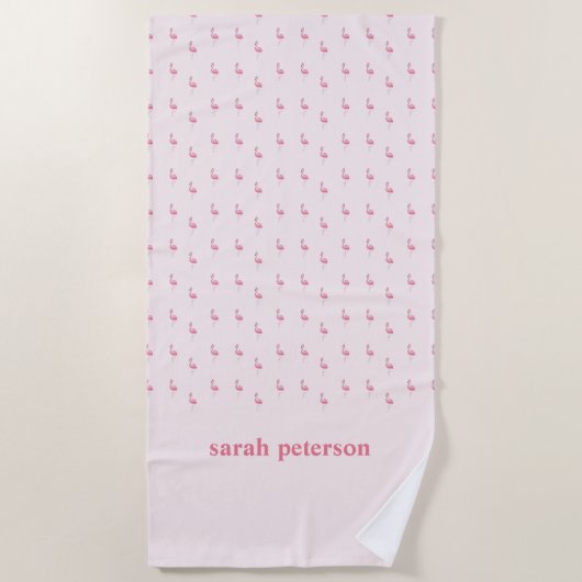 Serviette De Plage Joli rose flamingo nom personnalisé rose (Devant)