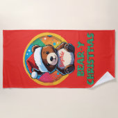 Serviette De Plage Jolie adorable Kawaii Chibi Ours de Noël (Devant)
