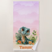 Serviette De Plage Jolie Alligator Vert Cloud Sky Girl (Devant)