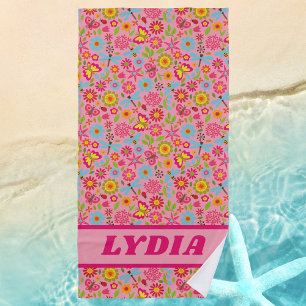 Serviette De Plage Jolie fille colorée Monogramme prénom Enfants