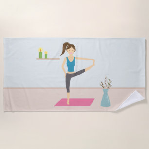 Serviette De Plage Jolie fille de yoga en pose étendue de la main au