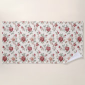 Serviette De Plage Jolie Fleur Rouge Crème Chic  (Devant)