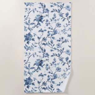 Serviette De Plage Jolie Fleurie Bleue Blanche