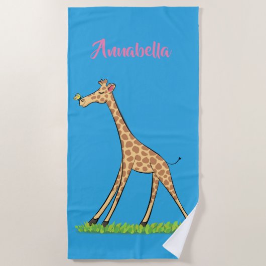 Serviette De Plage Jolie girafe avec dessin animé de papillon (Devant)