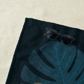 Serviette De Plage Jolie jungle léopard Art Floral | Bleu | Nom (En situation)