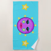 Serviette De Plage Jolie Lune violette Face aux étoiles Jaunes Lèvres (Devant)