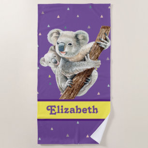 Serviette De Plage Jolie Ours Koala Violet Joli Nom animal Enfants