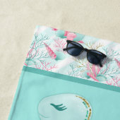 Serviette De Plage Jolie plage mer tortue ajouter nom (En situation)