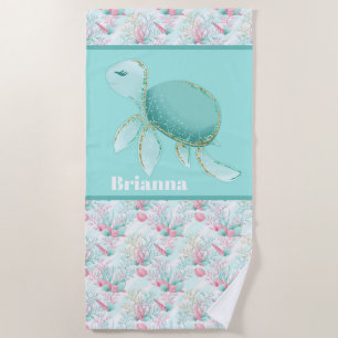 Serviette De Plage Jolie plage mer tortue ajouter nom
