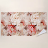Serviette De Plage Jolie rose florale crème rose blush (Devant)