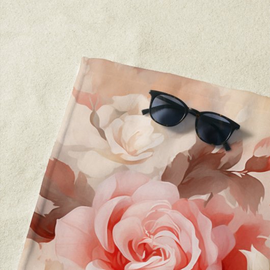 Serviette De Plage Jolie rose florale rose blush crème (En situation)