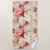 Serviette De Plage Jolie rose florale rose blush crème (Devant)