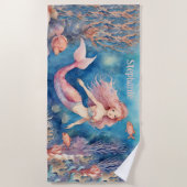 Serviette De Plage Jolie sirène rose personnalisée (Devant)