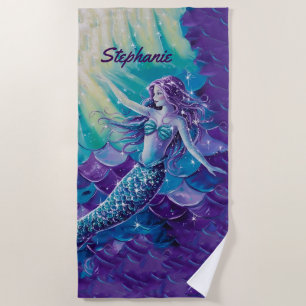 Serviette De Plage Jolie sirène violette personnalisée