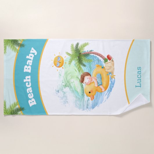 Serviette De Plage Jolie vacances d'été Nom plage garçon (Devant)