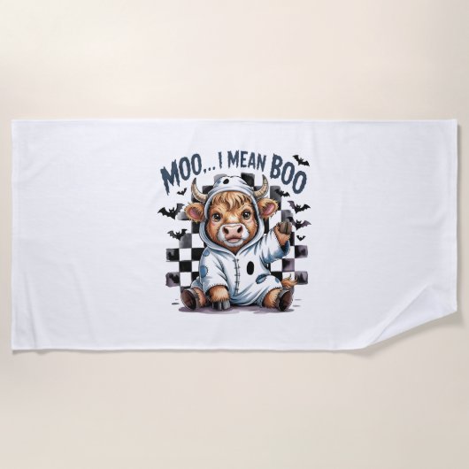 Serviette De Plage Jolie vache Highland À damiers Halloween Te (Devant)