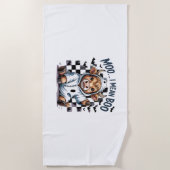 Serviette De Plage Jolie vache Highland À damiers Halloween Te (Devant)