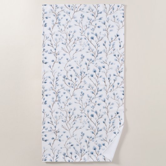 Serviette De Plage Jolies Fleurs Blanches Bleues (Devant)