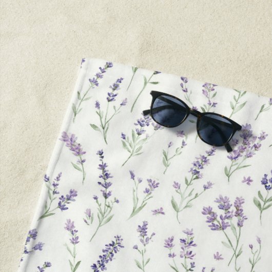Serviette De Plage Jolies fleurs blanches lavande (En situation)