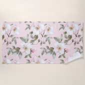 Serviette De Plage Jolies Fleurs Blanches Roses   (Devant)
