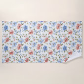 Serviette De Plage Jolies Fleurs Bleues Rouges (Devant)