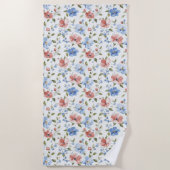 Serviette De Plage Jolies Fleurs Bleues Rouges (Devant)