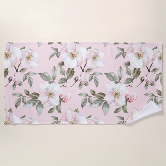 Serviette De Plage Jolies fleurs roses blanches (Devant)