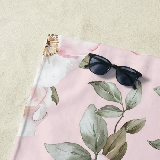 Serviette De Plage Jolies fleurs roses blanches (En situation)