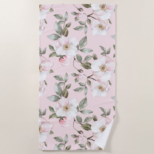 Serviette De Plage Jolies fleurs roses blanches (Devant)