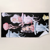 Serviette De Plage Jolies sirènes et méduses sous la mer (Devant)