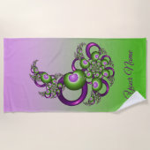 Serviette De Plage Jolis cœurs verts roses modernes Fractale Nom (Devant)