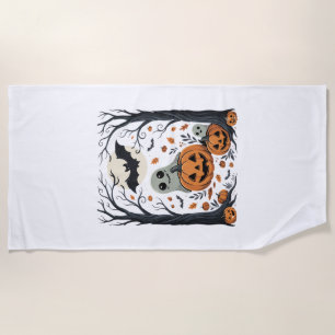 Serviette De Plage Jolis fantômes d'Halloween et forêt de citrouilles